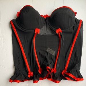 Truffles Black & Red Sheer Bustier Corset Top Size L